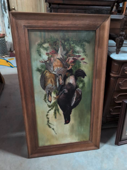 Antique oil painting — game birds still life composition