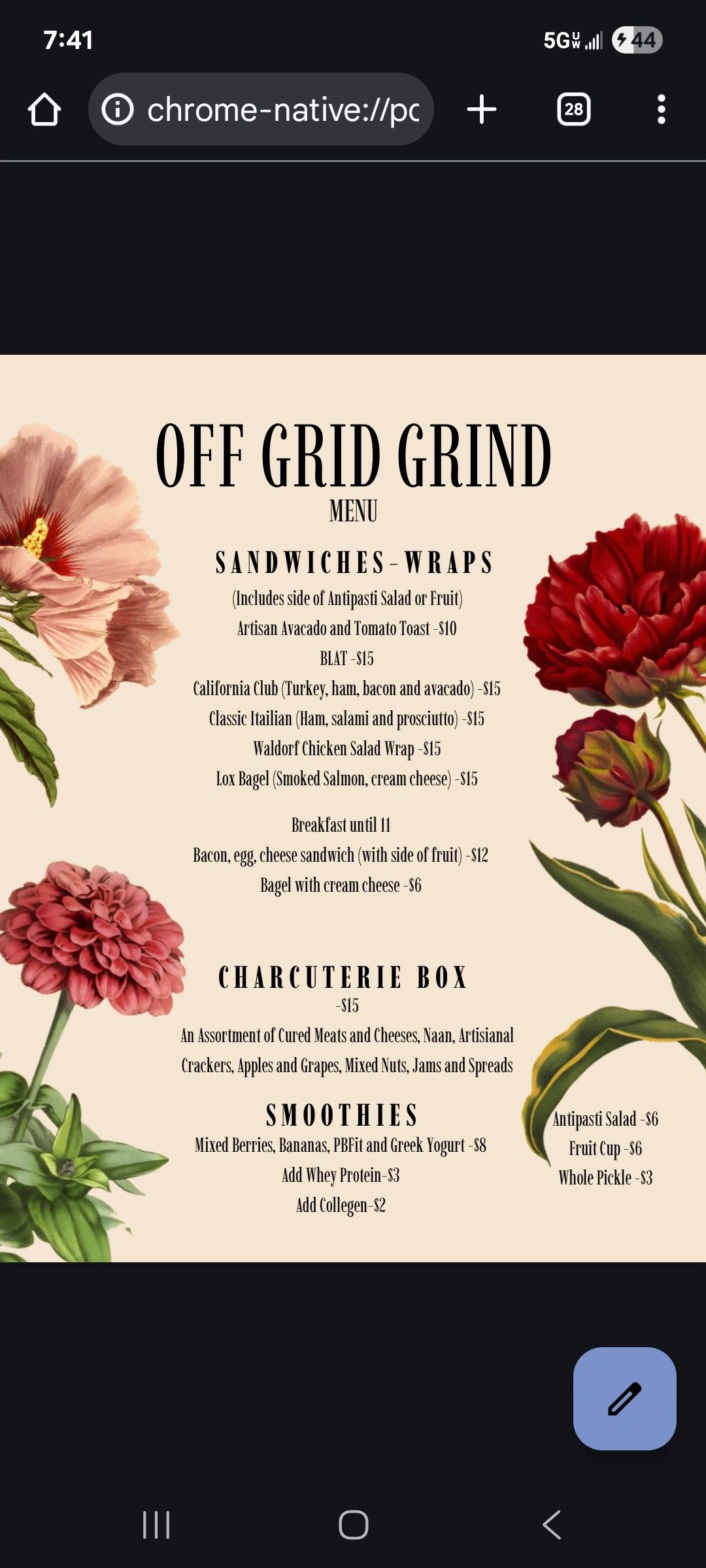 Off Grid Grind bistro setup